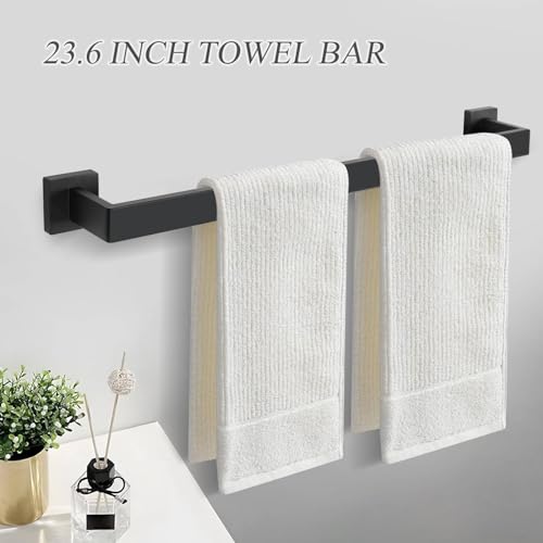 10 Pieces Black Towel Bar Set Bathroom Hardware Accessories Set Upgraded Toilet Paper Holder with Shelf Towel Holder Set for Bathroom Stainless Steel Wall Mounted 23.6in - color: 10pcs-black