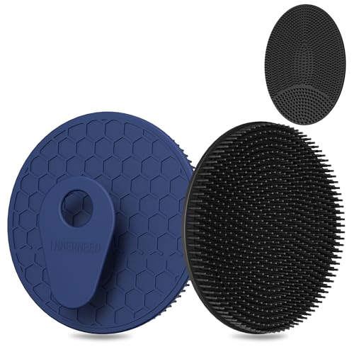 INNERNEED Food Grade Silicone Body Scrubber Gentle Exfoliating Brush for Women Men Deep Clean for All Skin Types, More Hygienic and Well Lather (Black+Dark Blue) - color: (Set2) Black+dark Blue
