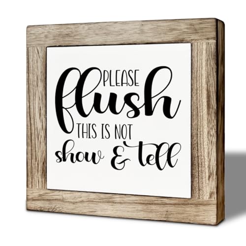 Bathroom Decor, Funny Bathroom Sign, Flush the Toilet This is Not Show and Tell, Wooden Box Signs for Home Decor, Freestanding Toilet and Restroom Sign 5.9×5.9 inch - color: color39