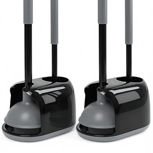 Toilet Bowl Brush and Plunger Set with Toilet Cleaner Brushes and Heavy Duty Plunger Long Handle for Essential Bathroom Scrubber Cleaning