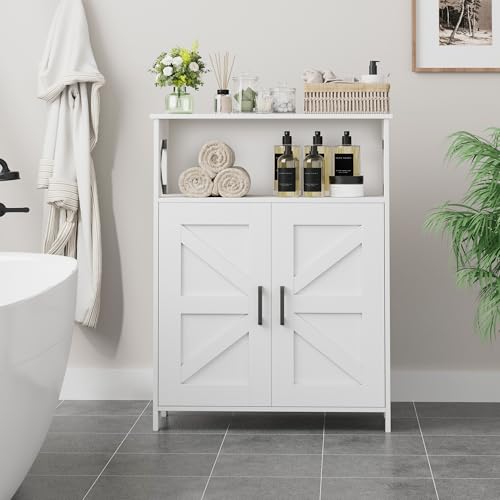 Homhedy Farmhouse Bathroom Storage Cabinet with 2 Doors, Toilet Paper Cabinet with Adjustable Shelf, Small Bathroom Cabinet for Kitchen/Laundry/Living Room, 11.8 x 23.6 x 31.5 Inches, White - color: White