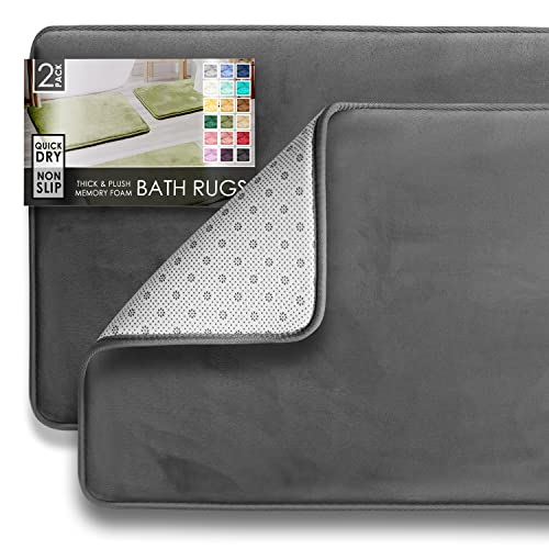 Clara Clark 2 Piece Bathroom Rugs Bath Mat Set, Velvet Memory Foam Bath Mats for Bathroom - Non-Slip, PVC Backing Bath Rugs, Washable - Dries Quickly, Grey - color: Dark Grey, style: 17 x 24 + 20 x 32
