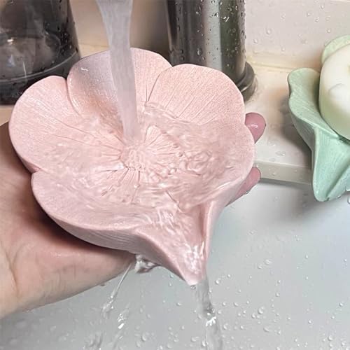 Soap Dish Soap Holder Self-Draining Soap Dish, Resin Bar Soap Holder, Plum Blossom Shape Soap Tray Soap Saver for Bathroom,Kitchen,Sink,Bathtub,Easy Cleaning and Keep Dry - color: Plum Blossom