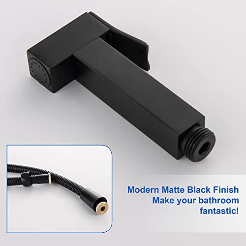 SHAMANDA Warm Water Bidet Sprayer for Toilet with Hot and Cold Brass Rough-in Valve, Stainless Steel Handheld Bidet Attachment Set for Feminine, Pets and Baby Diaper Wash, Matte Black, BDS08-7 - color: Matte Black, style: Hot & Cold Water Modes-Square