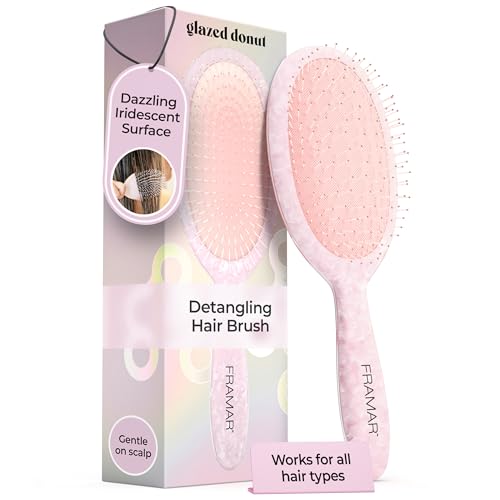 FRAMAR Iridescent Wet Hair Brush Detangler – Detangle Brush For Curly Hair, Hair Detangler Brush For Kids, Holographic Girls Hair Brush, Pink Hairbrush For Women – Removes Knots Without Pulling - color: Iridescent