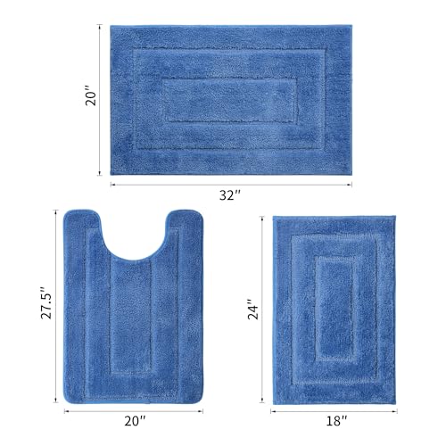 Bathroom Rugs Sets 3 Piece, with 20" x 28" U-Shaped Toilet Rug, Ultra Absorbent and Super Soft Touch, Non-Slip, Microfiber Plush,Rectangular Pattern, Quick Dry Bath Mats for Bathroom, Tub, Bedroom - color: Sky Blue