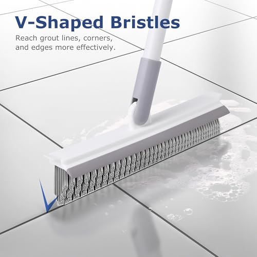 IVYROLL Grout Brush with Long Handle, Floor Cleaning Scrubber with Stiff Bristles for Tile Line, Shower, Crevice, Bathroom, Kitchen and Hard-to-Reach Corners - color: White