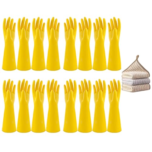8 Pairs Reusable Household Cleaning Gloves, Rubber Kitchen Dishwashing Gloves,Extra Thickness, Long Sleeves, for Washing Dishes, Pet Care(X-Large, Yellow) - size: X-Large