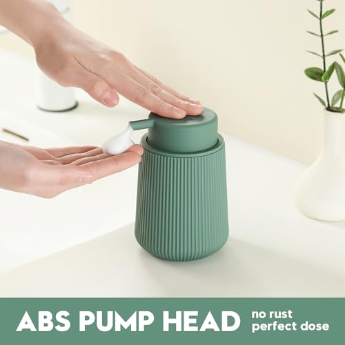 YAUKPH Striped Foaming Hand Soap Dispenser with Leak-Proof Pump for Bathroom and Kitchen Countertop 11oz Sage Green - color: Sage Green, size: Foaming Dispenser