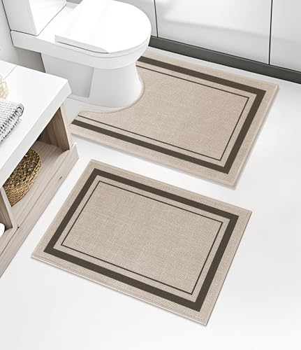 chakme 2 Piece Bathroom Rug Sets, Ultra Thin Absorbent Bath Mat for Bathroom Non Slip Machine Washable, Light Beige, 17"x24"+Toilet Mat - color: Light Beige, size: 2-Piece (17" x 24" + Contour Mat)