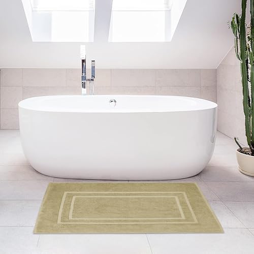 Feather & Stitch 2 Piece Towel Like Bath Mats (30x21 Inch) 100% Cotton Terry Bath Mats, Bathroom Shower Floor Mats [NOT A Bathroom Rug], Soft Absorbent Washable Mats - Linen - color: Linen