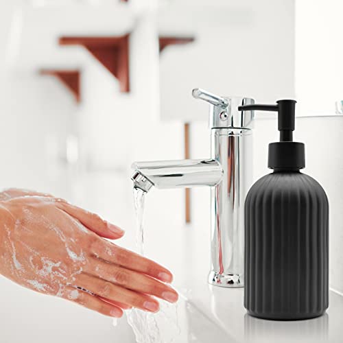 2 Pack Glass Soap Dispenser Bottle with Pump, 14 Oz Refillable Liquid Hand Jar Dispenser for Bathroom, Countertop, Kitchen, Laundry Room (Black) - color: Black