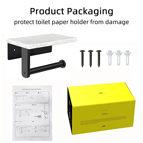 Gypie Marble Toilet Paper Holder with Shelf, 304 Stainless Steel Screw Wall Mounted, Tissue Roll Holder for Bathroom Washroom Matte Black - color: Black