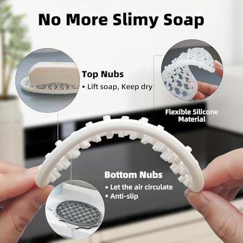 2 Pack Soap Dish for Shower, Non-Slip Silicone Bar Soap Holder with Efficient Drainage Holes for Bathroom Sink, Self Draining Soaps Saver Pad for Shower Niche, Shelf (Translucent- 2Pcs) - color: Translucent- 2pcs