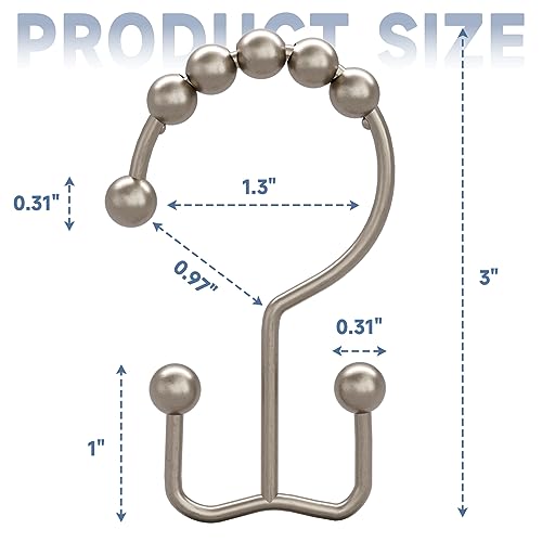 Titanker Shower Curtain Hooks Rings, Rust-Resistant Metal Double Glide Shower Hooks for Bathroom Shower Rods Curtains, Set of 12 Hooks - Matte Nickel - color: Matte Nickel, style: Modern