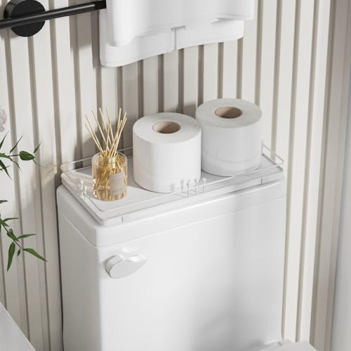 Toilet Paper Basket, Bathroom Basket for Counter Toiletries Towel Decor TP, Toilet Tank Tray, Guest Back of Toilet Organizer Storage, Vanity Tray for Perfume Makeup, Kitchen 13”x6.5” White - color: White + White, size: 13" x 6.5" x 1.6"