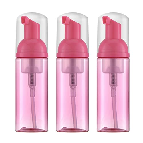 Travel Foam Pump Bottle - 2oz Small Size Foaming Hand Soap Dispenser - Mini Portable Mousse Lash Shampoo Kit Container for Hair - Empty Leak Proof Plastic Rose Red Foamer 3Pack - color: Rose Red