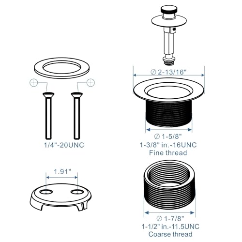 Brushed Nickel Tub Drain Lift &Turn Tub Trim Set with Two-Hole Overflow Faceplate Conversion Kit Assembly, Hidrop Bathtub Drain Replacement Trim Kit and Universal Fine/Coarse Thread - color: Brushed