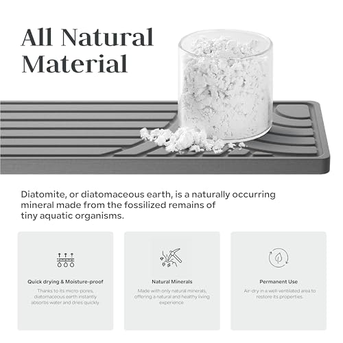 Stone Faucet Mat for Kitchen Sink, 23.6" Water Absorbent Diatomite Stone Sink Tray, Sink Protectors for Kitchen Sink, Faucet Mat for Bathroom Counter - color: Dark Gray