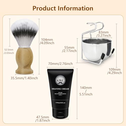 Kikc 5 in 1 Shaving Kit, Shaving Brush Kit for Men,Set Include Synthetic Shave Brush, Stainless Lathering Bowl, Shave Brush Stand, Shaving Cream, Shave Manual, Best Gift for Bearded Man,Silvery Set - color: Stainless set