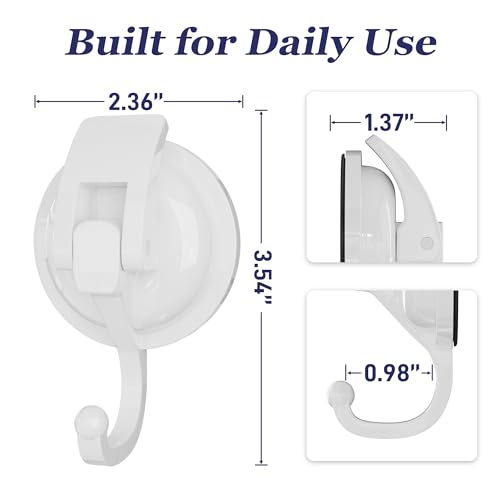 Heavy Duty Vacuum Suction Cup Hooks, White Plated Polished Super Suction for Kitchen Bathroom, 6 Pack - color: White