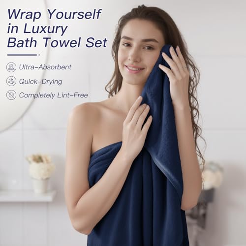 iMucci Bathroom Accessories Bathroom Sets with Shower Curtain, Bath Towel Set, Trash Can, Toilet Brush, Soap Dispenser, Bathroom Accessories Set Complete - size: Bath Set+Shower Curtain+Bath Towel Set, style: Navy Blue