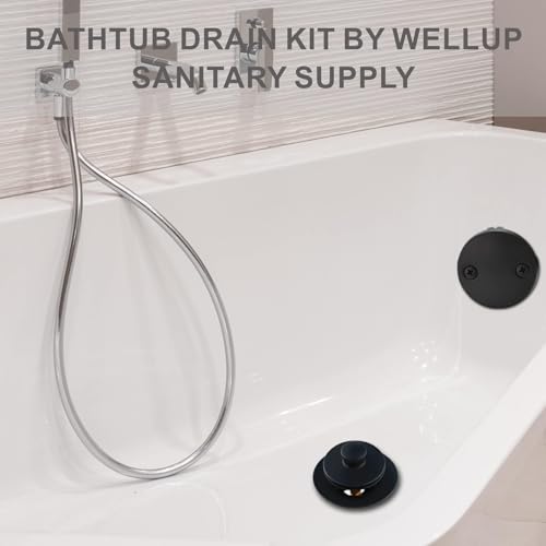 Black Bathtub Tub Drain Conversion Kit Assembly, Wellup Lift and Turn Twist Tub Drain Trim Kit with Two-Hole Overflow Faceplate, Matte Black - color: Black, style: 2 Holes
