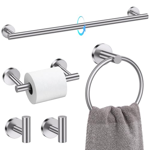 TQKAG Brushed Nickel 5 Piece Bathroom Hardware Accessories Set 23.6" SUS304 Stainless Steel Bathroom Towel Bar Holder Sets Double Post Pivoting Toilet Paper Holder Set Wall Mounted - color: Brushed Nickel, size: 5-Pieces Set-B