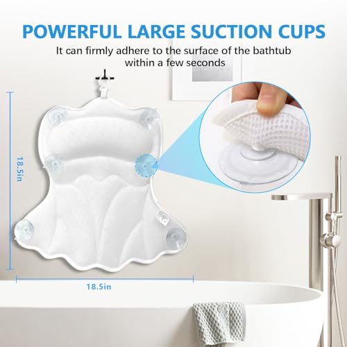 REEZEIVI Bath Pillows for Tub,Bath Pillow with 6 Non-Slip Suction Cups,Soft 4D Mesh Fabric,Bathtub Pillows for Tub Neck and Back Support,Extra Thick Luxury Bathtub Pillows,White - color: White