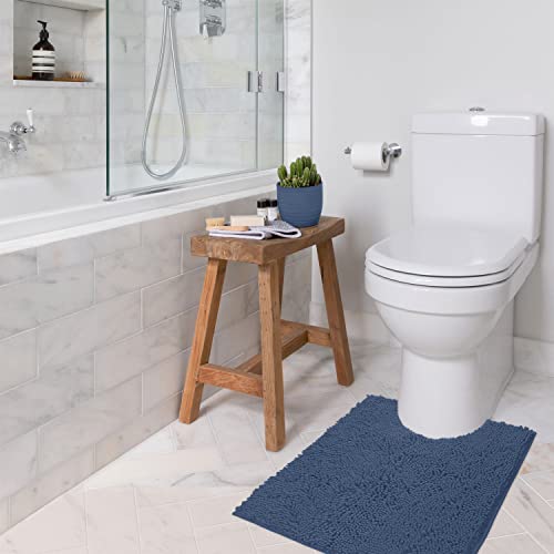 Bathroom Rugs Sets 2 Piece, Luxury Chenille Bath Mat Set, Soft Plush Anti-Slip Bath Rug + U-Shaped Toilet Mat. Microfiber Shaggy Carpet, Super Absorbent (24” x 36” & 20” x 24” U, Medium Blue) - color: Medium Blue, size: 2 Piece Set - Large