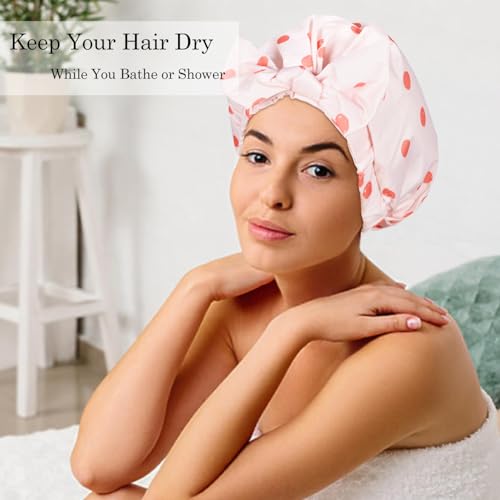 Luvruitaky Shower Cap Luxury Shower Caps for Women Reusable Waterproof Hair Cap for Shower with Adjustable Bowknot Hair Bath Cap (Pink) - color: Pink