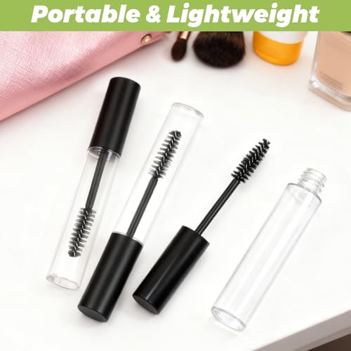 100 Pack Empty Mascara Tube and Wand, 10ml Eyelash Cream Container Bottle with Brush, Clear Refillable Mascara Tubes for Castor Oil & DIY Cosmetics, 100PCS Black