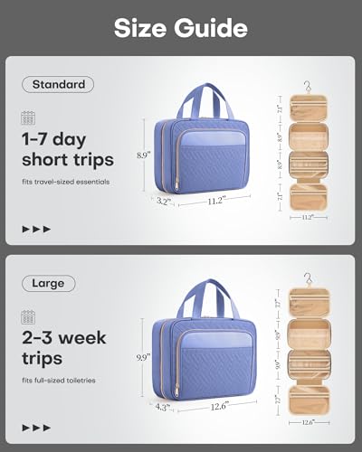 HOTOR Hanging Travel Toiletry Bag Women Men, Aegean-Blue, Large | Waterproof Makeup Bag Hanging Hook,Multiple Pockets,Travel Essentials,12.6 x 4.3 x 9.9inches - color: Aegean-Blue, size: Large