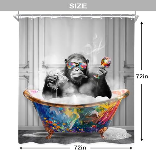 Newsely Funny Monkey Shower Curtain 72Wx72H Inch Black White Animal in Bathtub Chimpanzee Boys Men Shower Curtain Bathroom Set Modern Graffiti Cool Waterproof Bath Decoration Accessories Home Decor - color: B-monkey, size: 72"W x 72"L (Pack of 1)