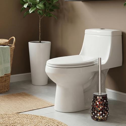 Handmade Mosaic Toilet Brush and Holder Set, Decorative Brown Glass Toilet Bowl Brush with Stainless Steel Handle, Luxury Bathroom Accessories Set, Mosaic Bathroom Decor, Weighted Base - color: Brown Mosaic