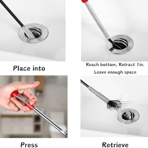 Drain Snake, Hair Drain Clog Remover Tool - 61 inch Snake Drain Hair Removal Tool for Sewer Kitchen Bathroom Tub Clogged Drains Opener Cleaning Tool, Flexible Grabber Claw Pick Up Reacher - color: R61