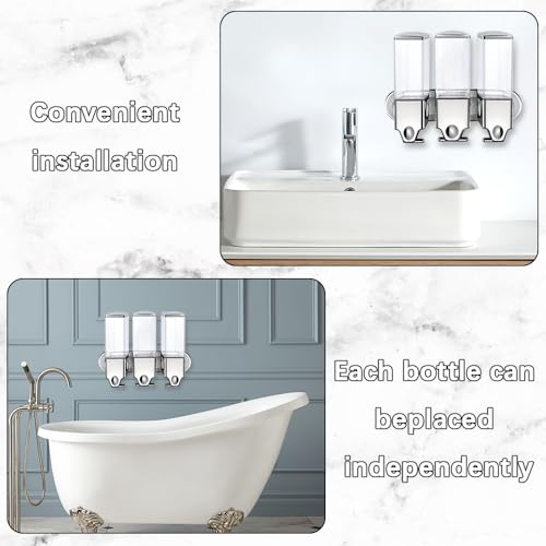 No-Drill 3 Pack 500ml Wall Mounted soap Dispenser for Bathroom and Kitchen, Shampoo and Conditioner Dispenser Drill Free with Adhesive (Clear-3) - color: Clear-2