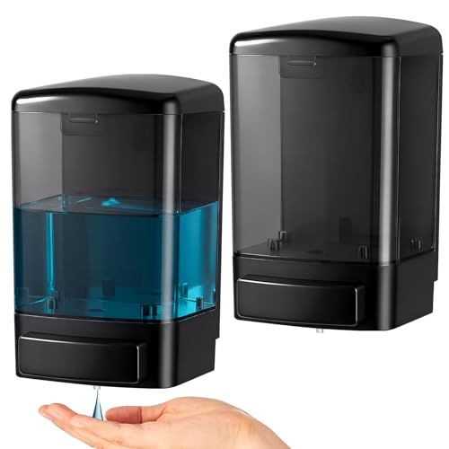 Hushee 2 Pcs Plastic Wall Mounted Soap Dispenser Commercial Manual Soap Containers Wall Dispenser for Kitchen Shower Hotel Liquid Shampoo Gel Chamber (33.8 oz 1000 ml,All Black) - color: All Black, size: 33.8 oz 1000 ml