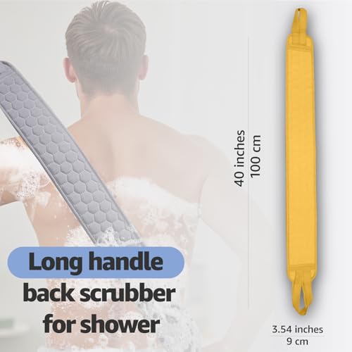 Back Scrubber for Shower with Handles, 40 Inch Extra Long Double-Sided Exfoliating Bath Strap, Textured Body Washer with Extended Reach for Deep Cleaning (Yellow) - color: Yellow