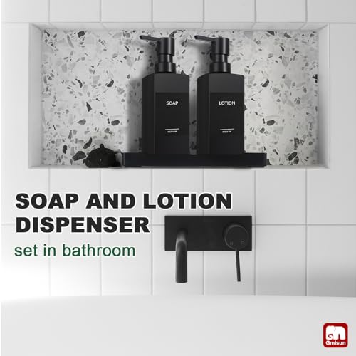 GMISUN Kitchen Soap Dispenser Set, Hand and Dish Soap Dispensers, 12 fl oz/350 ml Black Soap Dispenser with Tray, Glass Dish Dispenser for Kitchen, Liquid Hand Soap and Lotion Bottle Set for Bathroom - color: Black Bottle+black Pump+black Tray