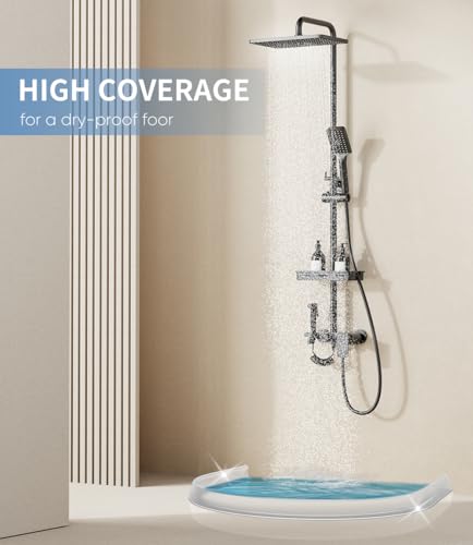 KRUI Collapsible Shower Threshold Water Dam, 55 In, Self Adhesive Shower Edge Water Barrier Stopper, Shower Water Blocker Retention System, Dry and Wet Separation for Bathroom Kitchen Countertop Sink - color: Transparent, style: [55in] +Free installation