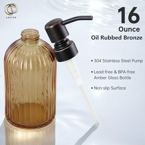 16 OZ Amber Glass Soap Dispenser, Amber Stripe Bathroom Hand Soap Dispensers with Stainless Steel Bronze Pump,Brown Glass Kitchen Hand Soap Dispenser with Oil Rubbed Bronze Pump,2 Packs - color: Oil Rubbed Bronze+amber, size: 2-Pack