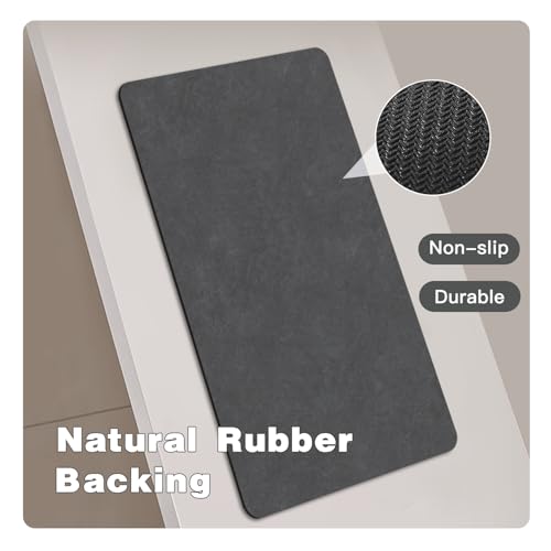 TYUU Bath Mat, Bathroom Rugs Non Slip Washable Thin Absorbent Quick Dry Bath Mat Fits Under Door Bathroom Floor Mat Perfect for Bath, Shower, or Sink 24"x36" Dark Grey - color: Dark Grey, size: 2' X 3' (Rectangular)
