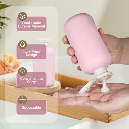 6.8oz Travel Bottles for Toiletries, Empty Plastic Squeeze Bottles with Flip Cap, Lotion Container for Toiletries Travel Size Shampoo and Conditioner (3 pack, pink) - color: Pink, size: 6.8 oz