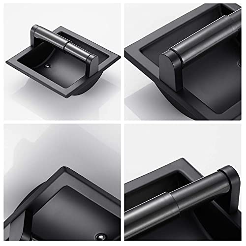 POKIM Matte Black Recessed Toilet Paper Holder/Tissue Paper Holder Stainless Steel Toilet Paper Holder in Wall for Bathroom Accessories Rear Mounting Bracket Included - color: Matte Black, size: Recessed