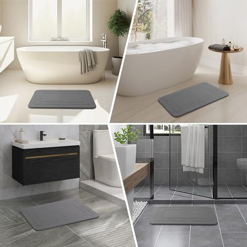 2 Pack Stone Bath Mat, Diatomaceous Earth Shower Mat, Non-Slip Super Absorbent Quick Drying Bathroom Kitchen Floor Mat (Grey, 24x15) - color: Grey Rectangle