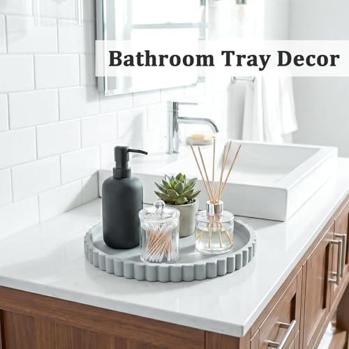 HighHerz Silicone Bathroom Countertop and Vanity Tray, Round Silicone Bathroom Tray, Modern Bathroom Decor, Coffee Table Decor, Decorative Tray for Candle, Perfume, Plants (Grey, 9 inch) - color: Gray, size: 9"