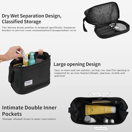 Hanging Travel Toiletry Bag for Women, Makeup Bag, Compact, sturdy, Lightweight, Waterproof, Simple and Practical, Functions As Both Cosmetic Organizer And Toiletry Bag (Woman, Jet Black) - color: Jet Black, style: Woman