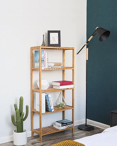 SONGMICS Bamboo Storage Shelf, 5-Tier Shelving Unit, Multifunctional, in The Entryway, Bathroom, Living Room, Balcony, Kitchen, 10.2 x 23.6 x 51.2 Inches, Light Bamboo UBCB35Y - color: Light Bamboo, size: 5 Tiers (10.2"D x 23.6"W x 51.2"H)
