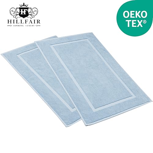 HILLFAIR-900 GSM-100% Ringspun Cotton Floor Towels mat- Hotel-Spa Tub-Shower Bathroom Floor mat Towels- 21 x 34 Inch- Terry Cotton Bath Mat, Machine Washable, Absorbent-2 Peice Towel Set- Ocean Blue - color: Ocean Blue, size: 2 Piece Towel Set